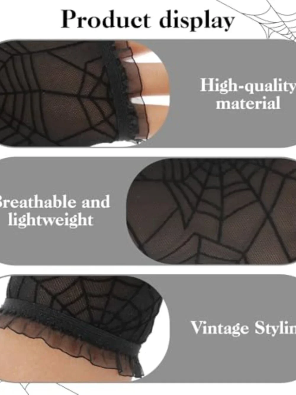 Women's Spider Web Fingerless Arm Warmers Gothic Halloween Mesh Sleeves
